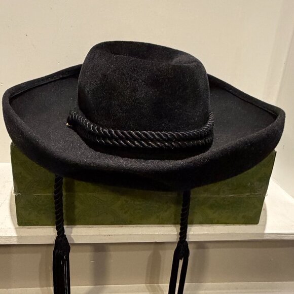 Vintage Don Anderson NY Midcentury Spanish Gaucho Cowboy Black Wide Brim Hat - Picture 7 of 10